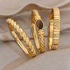 Vintage Gold Plated Stainless Steel Cuff Bangle for Women Stone Twisted Wrap Wristband Bracelets Party Jewelry - Image 1