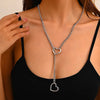Heart O-ring Slip Chain For Women Punk Rock Necklace Stainless Steel Cuban Long Necklace Simple Adjustable Y-Necklace - Image 2