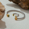 Minimalist Stone Green Peacock Stainless Steel Ribbed Bracelet Stackable Ring Women's Accessories Party Gift - Image 6