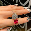 Square Ruby Gemstone Camellia Flower Necklace Earrings Pendant Jewelry for Women Wedding Anniversary - Image 5