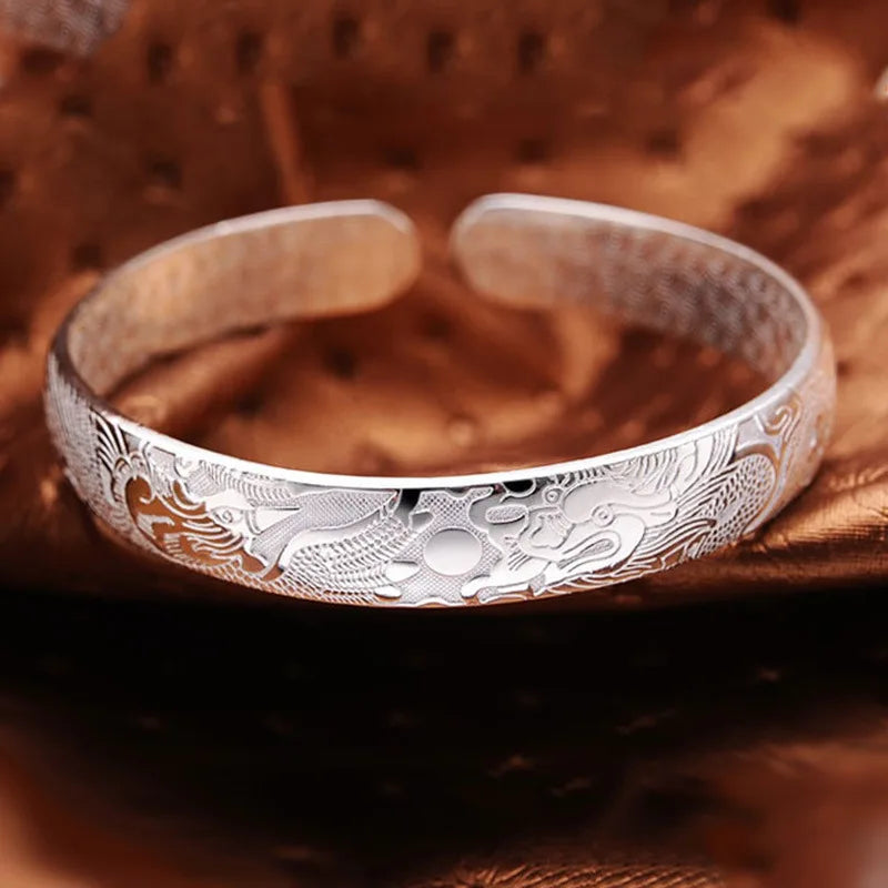 Silver Loong Phoenix Open Bangle Bracelets For Women Wedding Engagement Jewelry Jewellery - Image 1