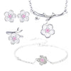Silver Color Cherry Blossom Flower Cubic Zirconia Stone Jewelry Sets for Women Floral Necklace Bracelet Earring Ring Wedding Set - Image 3