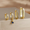 Four-Piece U-Shaped Hoop Earring Set with Geometric Pendants in Gold-Tone or Silver-Tone - Image 3