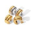 Minimalist Double Layer C-shaped Hoop Stainless Steel Post Earrings for Women Gold Plated Two-tone Circle Piercing Earring - Image 1
