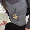 Metal Flower Pendant Necklace For Women Vintage Black Leather Rope Long Sweater Chain Jewelry Accessories Gift - Image 4