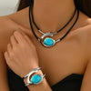 2pcs Set Boho Geometry Spiral Acrylic Imitation Gemstone Double-layer Black Leather Rope Necklace Bracelet for Women Jewelry Set - Image 8