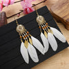 Boho Feather Tassel Earrings Elegant Antique Alloy Carved Wood Bead Leaf Dangling Earrings Women Party Jewelry - Image 7