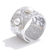 Simulated Pearls Hammer Metal Cuff Bracelet Bangle Texture Stainless Steel Statement Open Wrist Jewelry - Image 7