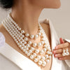 Kymyad Jewelry Sets Simulated Pearl Beads Multilayer Necklace Earrings Set For Women Statement Collar Necklace Set - Image 5