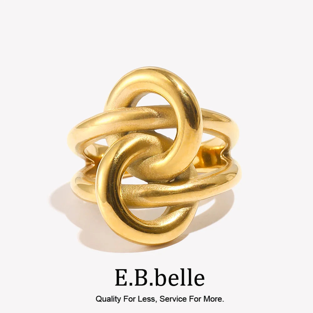 Double Layers Geometric Knot Ring Gold Plated Stainless Steel Daily Life Women Jewelry - Image 1