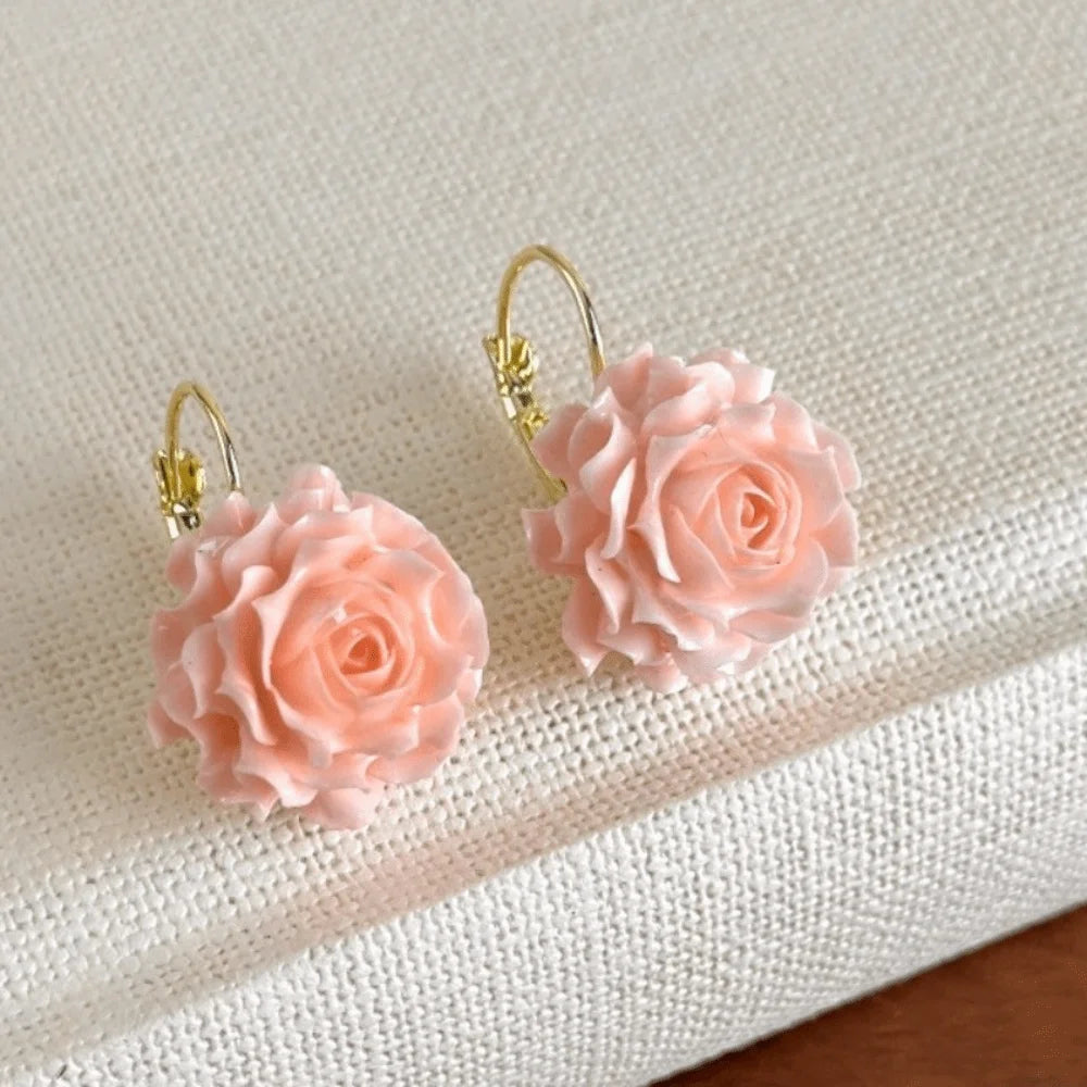Sweet Artificial Rose Earrings Resin Unique Preserved Flower Earrings Delicate Craftsmanship Retro Romantic Ear Hooks Daily Wear - Image 1