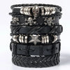 6pcs/Set Black Punk Skull Star Shaped Alloy Pu Leather Bracelet - Image 1