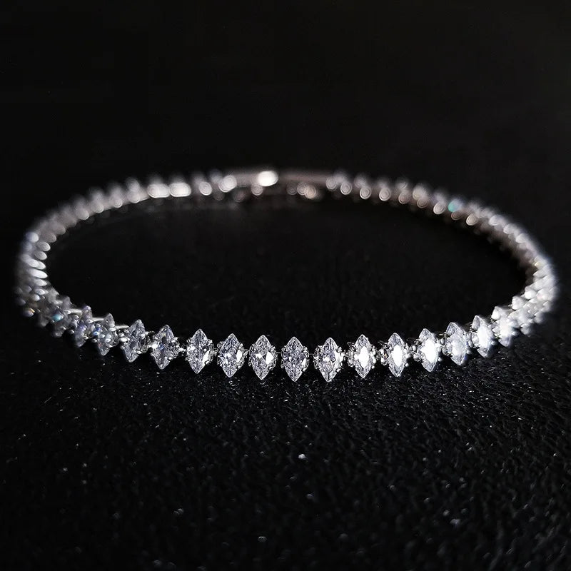2.5 5mm Marquise Oval Square Cut Silver Color on Hand Tennis Bracelet Bangle for Women Party Gift Jewelry - Image 1