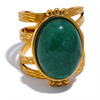 Red Black Green Stone Stainless Steel Open Adjustable Ring Gold Plated Women Jewelry Gala Gift - Image 8