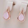 Hot Pink Zircon Water Drop Earrings For Women Rose Gold Color Bride Daily Jewelry - Image 1