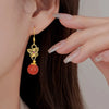 Panjbj Silve Nanhong Agate Drop Earring for Women Golden Butterfly Hollow Out Ethnic Jewelry Gift - Image 4