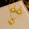 316L Stainless Steel Golden Flower Heart Moon Pearl Necklace Earrings Set For Women Girl Jewelry Suit - Image 19