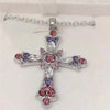 Y2K Zircon Cross Necklace Pink Purple Love Heart Cross Pendant Necklaces for Women Gothic Jewelry Party Girls Accessories - Image 3