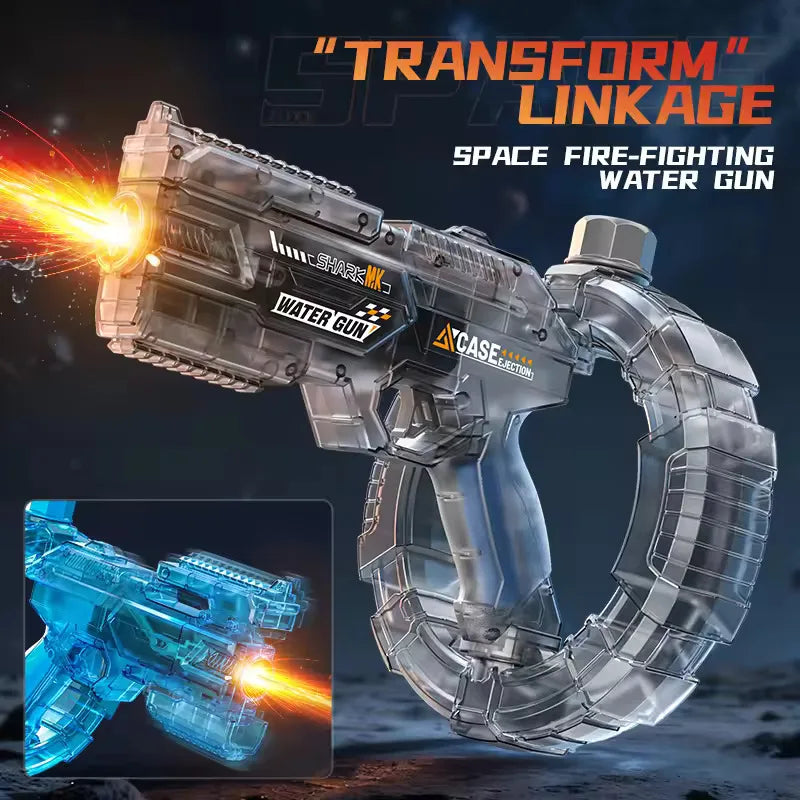 Space Electric Water Gun Ring Burst Transformation LED Lights Large Capacity Full Auto Continuous Fire Squirt Gun Toy - Image 1