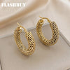 Stainless Steel Gold Color Geometric Metal Mesh Earrings For Women Girls Hoop Ear Jewelry Gift - Image 1