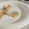 Statement Two Tone Ring Gold Color Plated Stainless Steel Double layered Smooth Ring Stackable Ring Women's J - Image 2