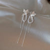 Korean Simple Silver Color Textured Butterfly Pearl Tassel Dangle Earrings For Women Sweet Jewelry Gift - Image 1