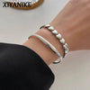 Silver Color Geometry Double Side Love Heart Stitching Bracelet Unique Design Jewelry - Image 1
