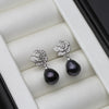 Good Silver Pearl Earrings Women,Flower Cultured Freshwater Pearl Earrings Mother White Black - Image 3
