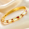 Enamel Dropped Glaze Flower Texture Closed End Bracelet For Women Retro Gold Copper Metal Bracelet Party Jewelry Gifts - Image 6