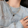 Square Zircon Double Layer Titanium Steel Necklace For Women Men Korean Sweater Chain Unisex Jewelry Accessories - Image 3