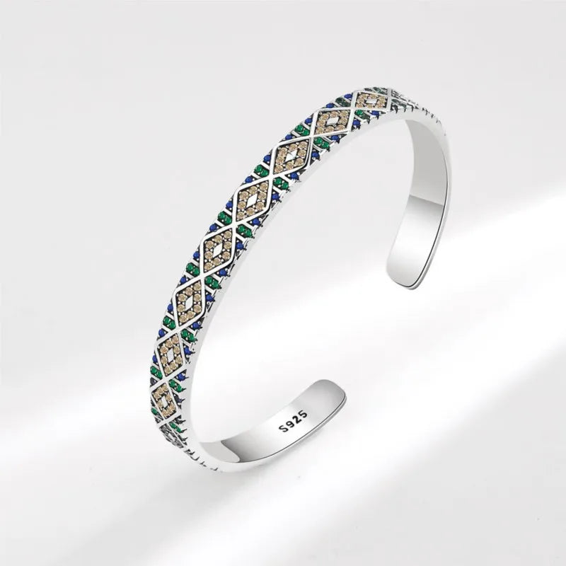 Vintage Silver Color Heavy Industry Zircon Cuff Bangle for Women Men Punk Creative Design Bangles Jewelry Gift - Image 1