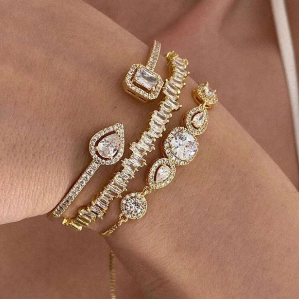 Three-Piece Open Bangle Set with Cubic Zirconia Accents - Image 1
