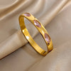 Shiny Colorful Zircon Smooth Cuff Bangle Bracelet for Women Gold Plated Stainless Steel Wide Bracelets Jewelry Gifts - Image 3