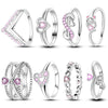 Charms Spring Silver Color Rings Pink Heart Shaped Zircon Cat Rings For Woman Romantic Wedding Engagement Jewelry Gifts - Image 1