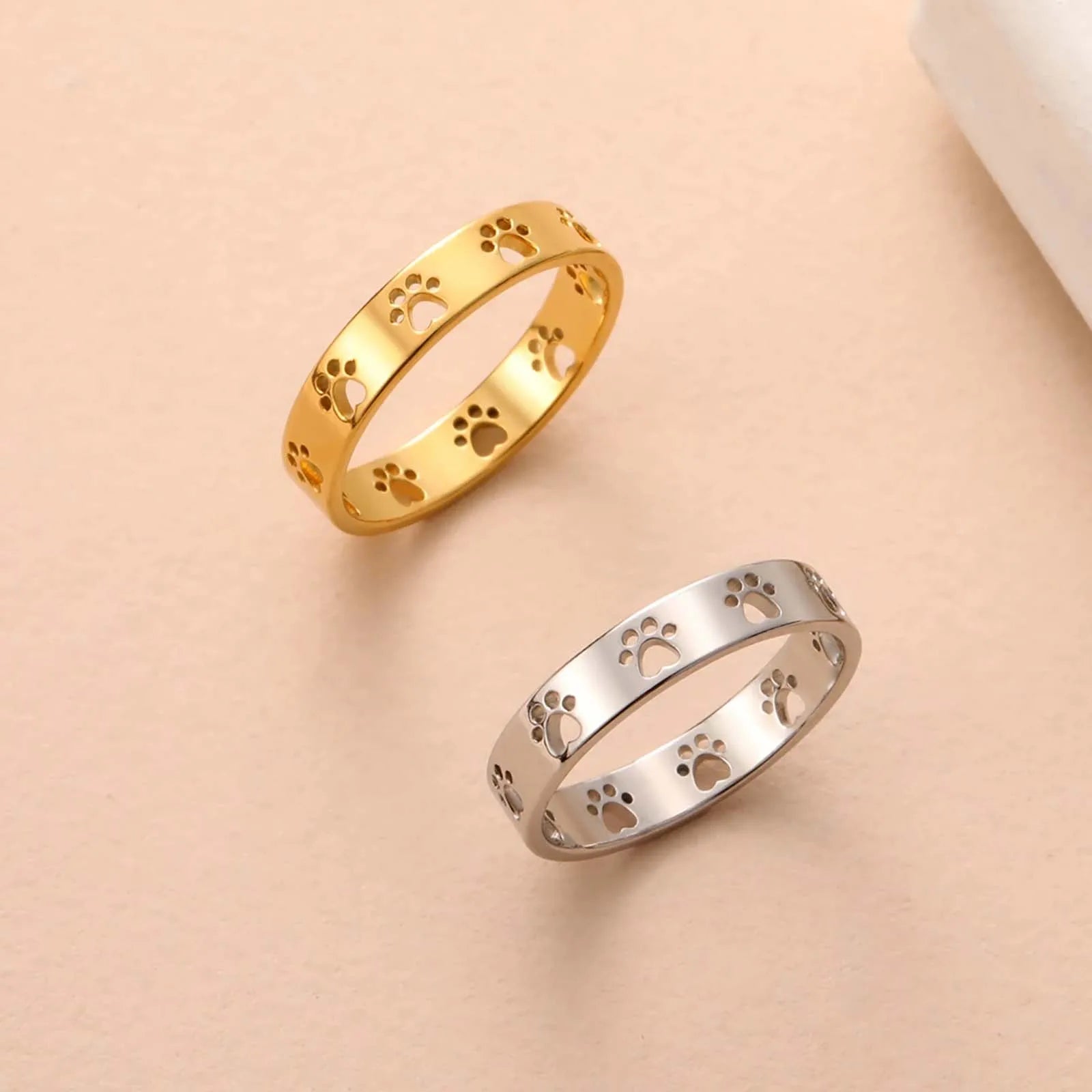 Cute Cat Dog Paw Rings for Women Stainless Steel Gold Color Animal Pet Footprint Ring Jewelry Valentine Gift - Image 1