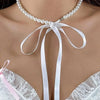 Imitation Pearl Choker Necklace with Lace-Up Bow Detail - Image 13