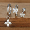 3PCS Silver Color Stainless Steel Crown Hoop Earring Set for Women Four Flower Zircon Cartilage Piercing Earring Jewelry - Image 3