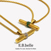 Green Crystal Color Rhinestone T Bar Pendant Square Pearl Chain Stainless Steel Gold Plated Necklace Christmas Jewelry - Image 1