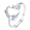 Silver Moonstone Open Rings for Women Lovely Moon Cat Adjustable Cocktail Ring Party Jewelries Gift - Image 7