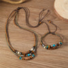 Ethnic 2pcs/Set Multi-layer Vintage Wood Beads Pendant Leather Beaded Weaved Prayer Necklace& Bracelet Jewelry Gifts - Image 3