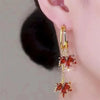 Red Rhinestone Zircon Maple Leaf Stud Earrings For Women Vintage Personality Crystal Earring Fall Winter Charm Jewelry - Image 6