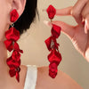 Exaggerated Folds Flower Fringe Ear Clip Without Ear Piercing Long Clip Earrings Party Jewelry - Image 4