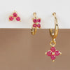 3PCS/Set Stainless Steel Rose Red Zircon Flower Dangle Earring for Women Gold Plated Huggie Pendant Piercing Jewelry - Image 9