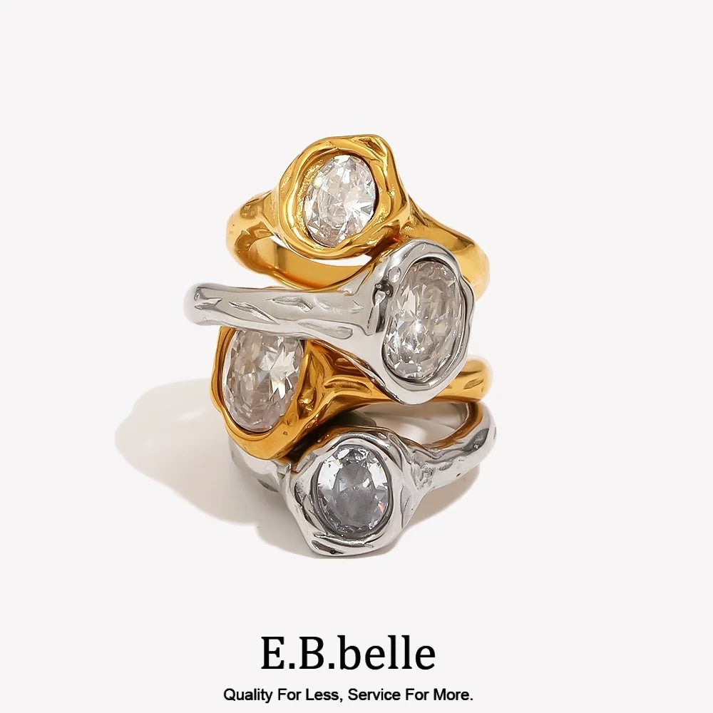 Simple Style Big Zircon Ring Creative Personalized Stainless Steel Charm Jewelry For Women - Image 1