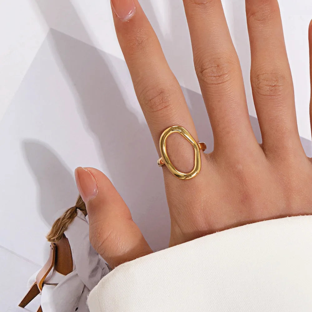 Minimalist Hollow Oval Rings for Women Stainless Steel Gold Color Geometric Open Finger Ring Party Jewelry Gift - Image 1