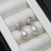 Good Silver Pearl Earrings Women,Flower Cultured Freshwater Pearl Earrings Mother White Black - Image 9