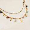 Vacation Style Gold Color Plated Stainless Steel Color Stone Pendant Necklace Stackable Double layer - Image 5