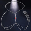 Sexy Green Crystal Chest Chain Harness Stainless Steel Belly Waist Chain Body Jewelry Necklace For Women Clothing Accessories