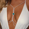 Sexy Green Crystal Chest Chain Harness Stainless Steel Belly Waist Chain Body Jewelry Necklace For Women Clothing Accessories
