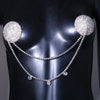 Sexy Rhinestone Nipple Chain No Piercing Jewelry for Women Tassel Chain Round Nipple Sticker Body Bra Bikini Harness Cover